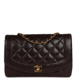 Vintage Chanel Medium Diana Flap Bag Brown Caviar Gold Hardware