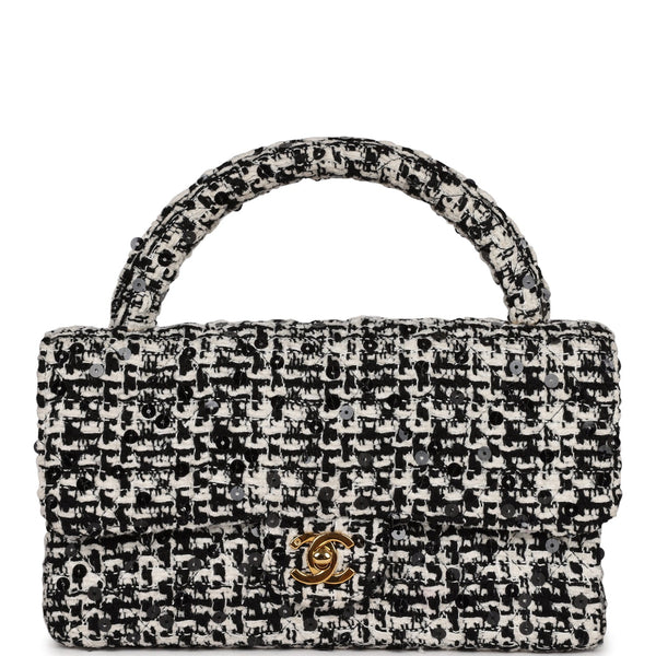 Vintage Chanel Kelly Parent Flap Black and White Sequin Tweed Gold Har –  Madison Avenue Couture