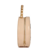 Vintage Chanel Round Vanity Bag Beige and Black Patent Leather Antique Gold Hardware