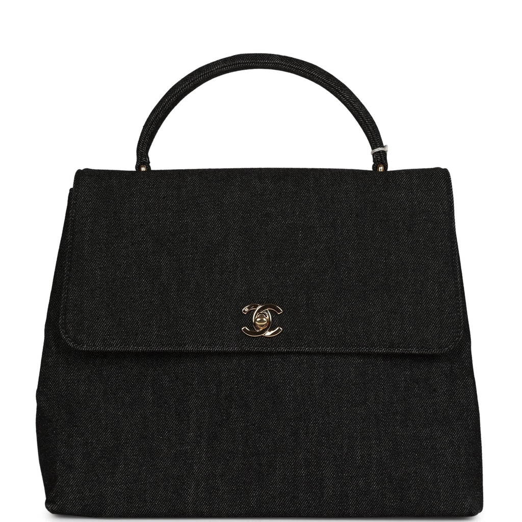 Vintage Chanel Kelly Top Handle Bag Black Denim Gold Hardware – Madison  Avenue Couture