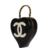 Vintage Chanel Heart Vanity Bag Black and White Patent Antique Gold Ha –  Madison Avenue Couture