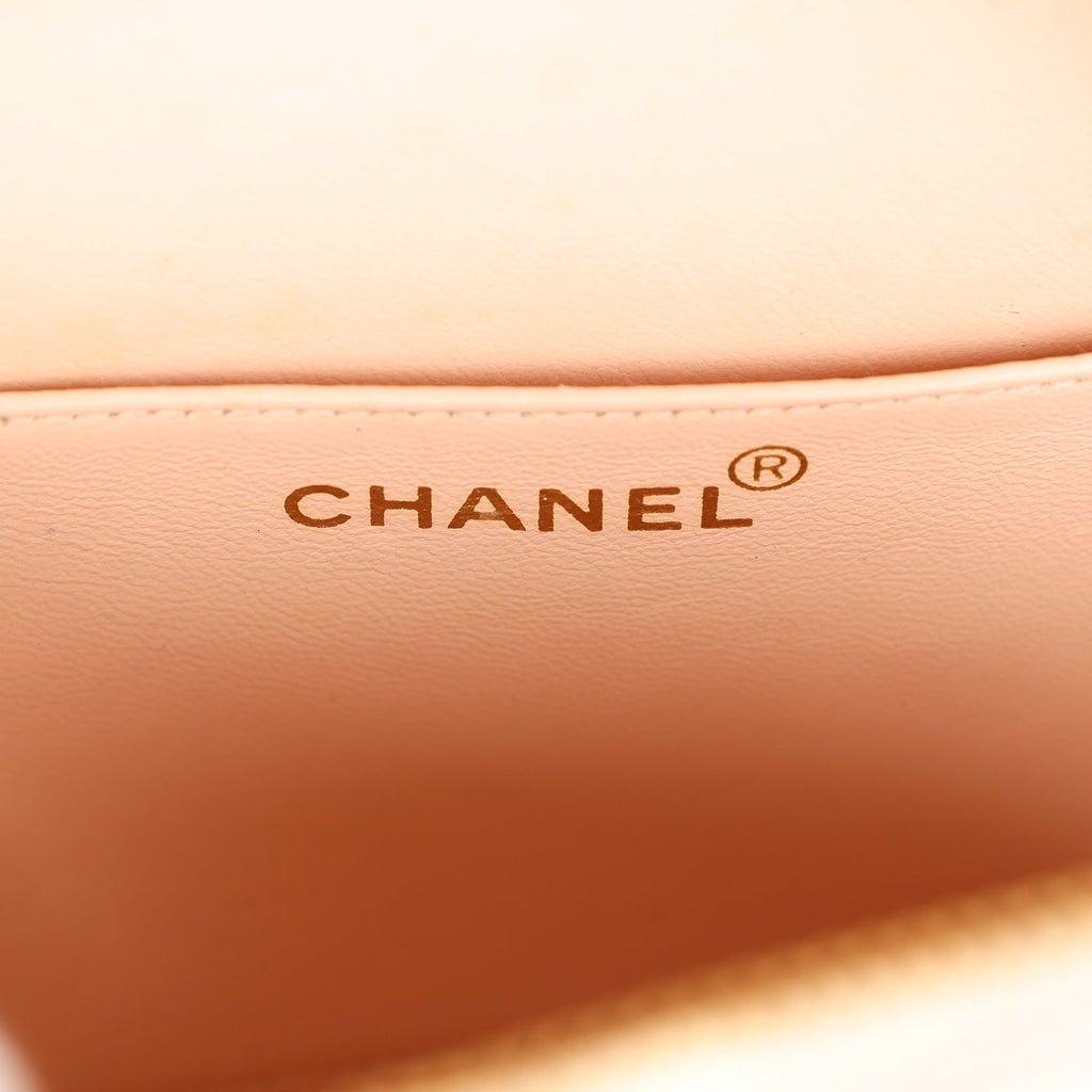 Vintage Chanel Round Vanity Bag Beige and Black Patent Leather Antique Gold Hardware