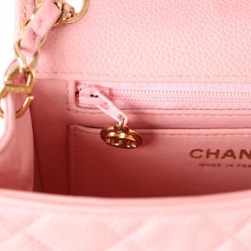 Vintage Chanel Mini Square Flap Pink Caviar Gold Hardware – Madison Avenue  Couture