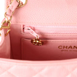 Vintage Chanel Mini Square Flap Pink Caviar Gold Hardware