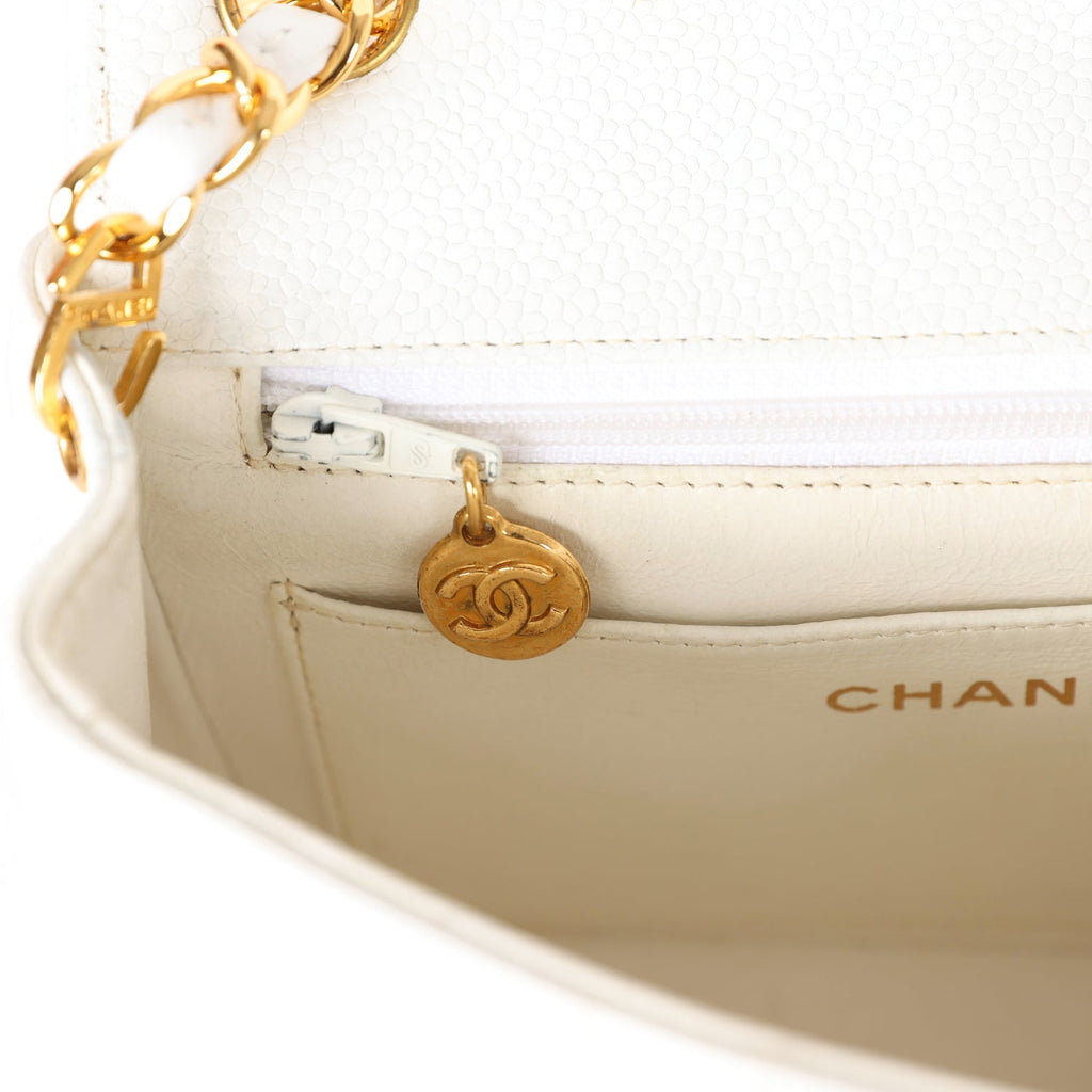 Vintage Chanel Mini Square Flap Vertical Stripe White Caviar Gold Hardware