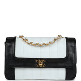 Vintage Chanel Small Mademoiselle Flap White and Navy Lambskin Gold Hardware