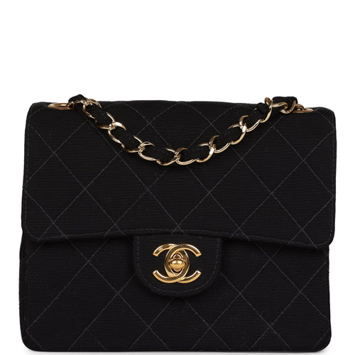 Vintage Chanel Mini Square Flap Bag Black Canvas Gold Hardware