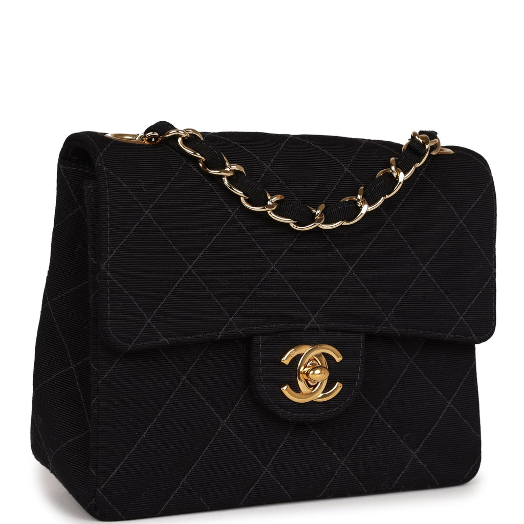 Vintage Chanel Mini Square Flap Bag Black Canvas Gold Hardware – Madison  Avenue Couture