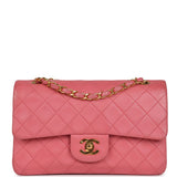 Vintage Chanel Small Classic Double Flap Bag Dark Pink Lambskin Gold Hardware