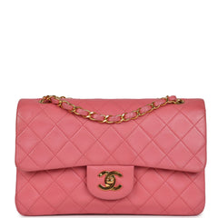 Vintage Chanel Small Classic Double Flap Bag Dark Pink Lambskin