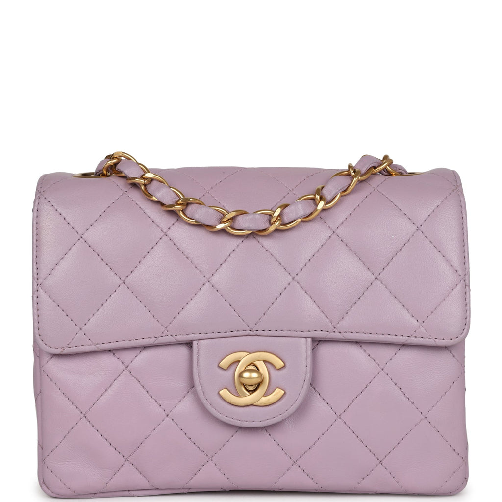 Vintage Chanel Mini Square Flap Bag Light Purple Lambskin Matte