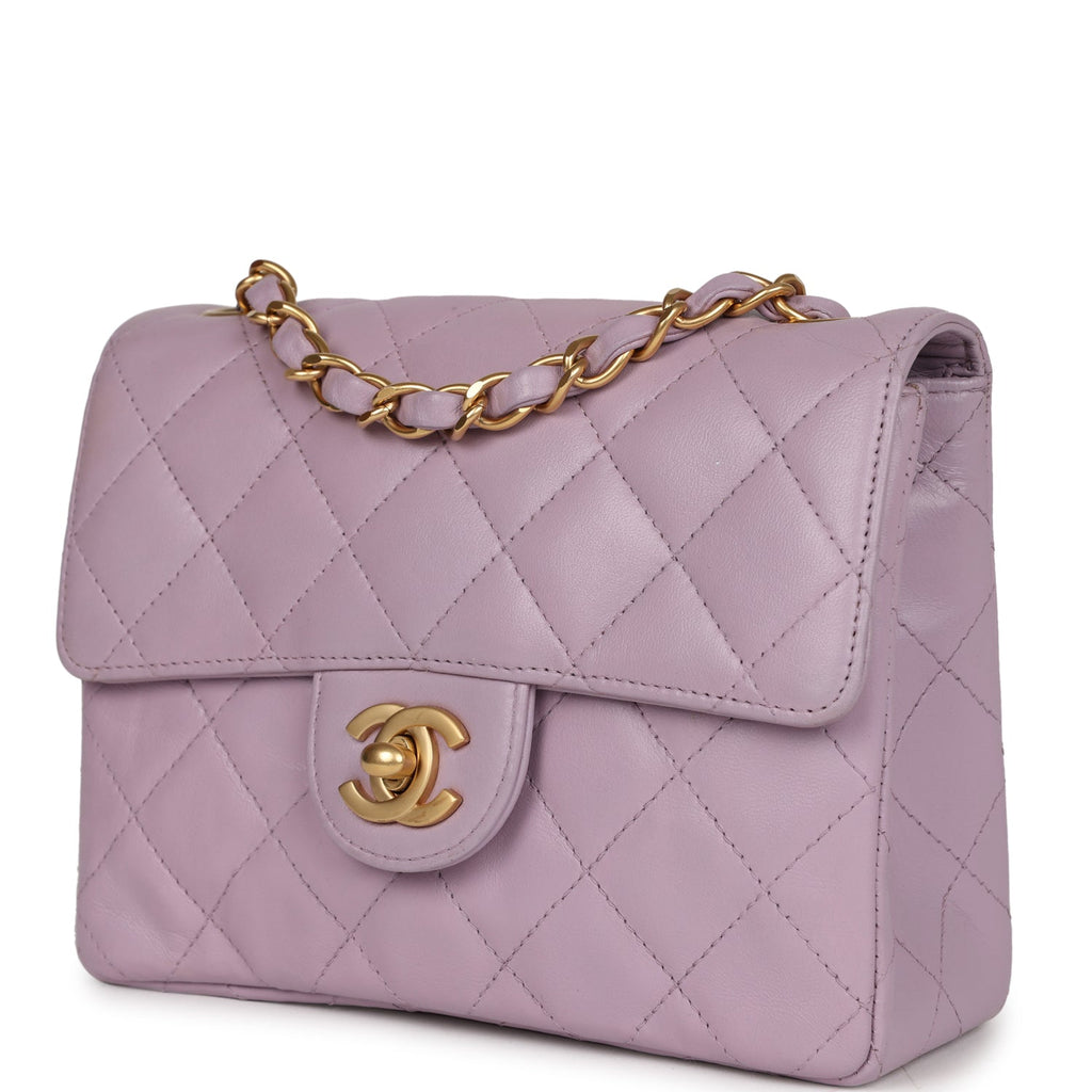 Chanel Flap Bag Quilted Sheepskin with Handle Lilac