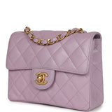 Vintage Chanel Mini Square Flap Bag Light Purple Lambskin Matte Gold Hardware