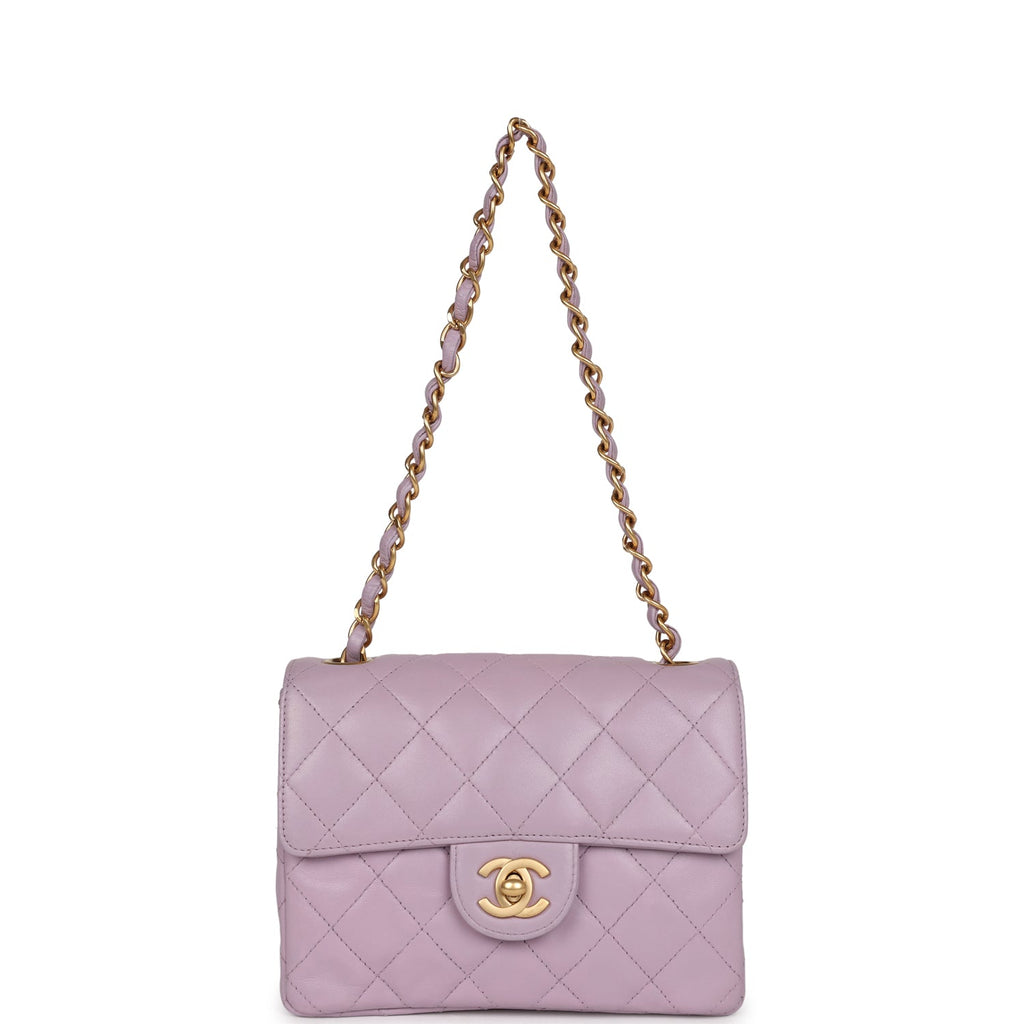 CHANEL Lambskin/Gold-Tone Metal Mini Flap Bag with Top Handle for Women -  Lilac/Light Green for sale online