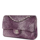 Custom Swarovski Crystal Vintage Chanel Medium Classic Double Flap Purple Lambskin Silver Hardware