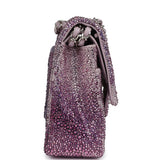 Custom Swarovski Crystal Vintage Chanel Medium Classic Double Flap Purple Lambskin Silver Hardware