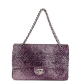 Custom Swarovski Crystal Vintage Chanel Medium Classic Double Flap Purple Lambskin Silver Hardware