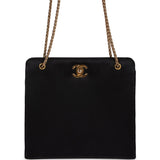 Vintage Chanel Square Shoulder Bag Black Satin Gold Hardware