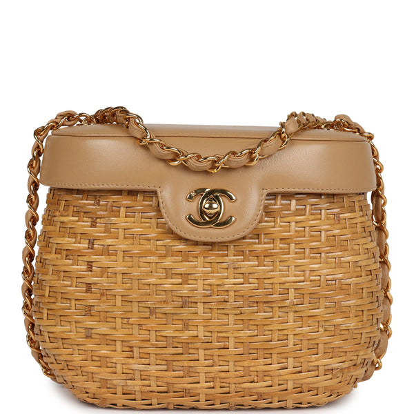 Vintage Chanel Basket Bag Beige Lambskin and Rattan Wicker Gold Hardwa –  Madison Avenue Couture