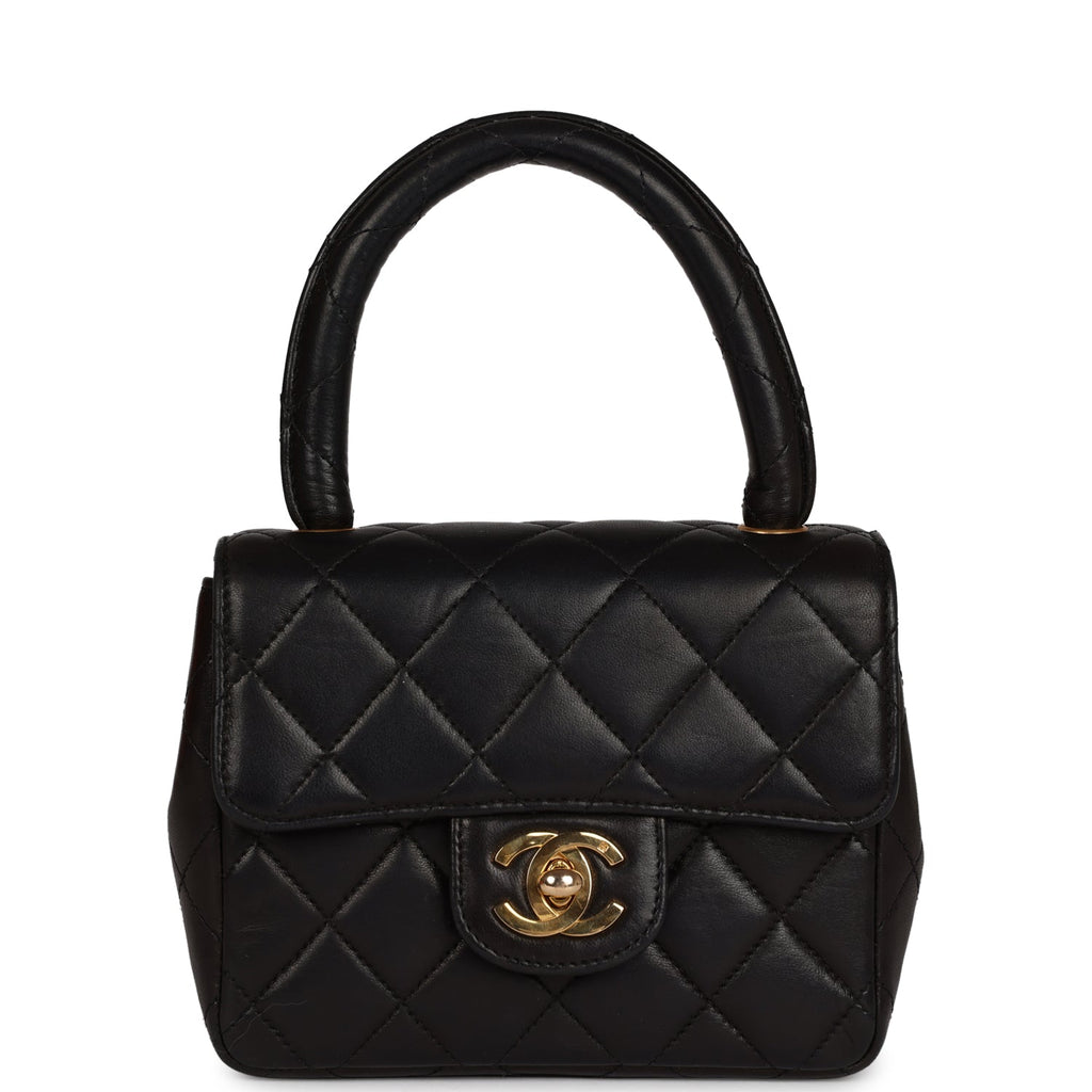 Vintage Chanel Micro Kelly Child Flap Bag Black Lambskin Gold