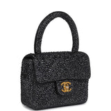 Custom Black Swarovski Crystal Vintage Chanel Mini Kelly Flap Bag Black Lambskin Gold Hardware