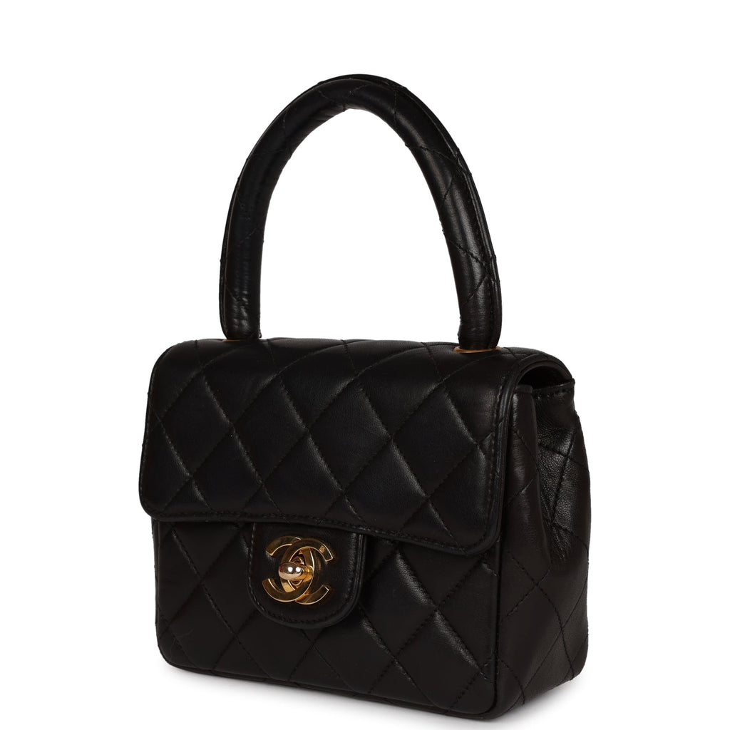 Vintage Chanel Micro Kelly Child Flap Bag Black Lambskin Gold Hardware –  Madison Avenue Couture