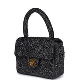 Custom Black Swarovski Crystal Vintage Chanel Mini Kelly Flap Bag Black Lambskin Gold Hardware