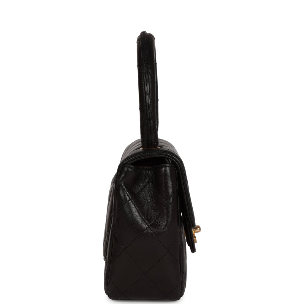 Vintage Chanel Micro Kelly Child Flap Bag Black Lambskin Gold Hardware