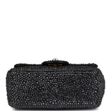 Custom Black Swarovski Crystal Vintage Chanel Mini Kelly Flap Bag Black Lambskin Gold Hardware