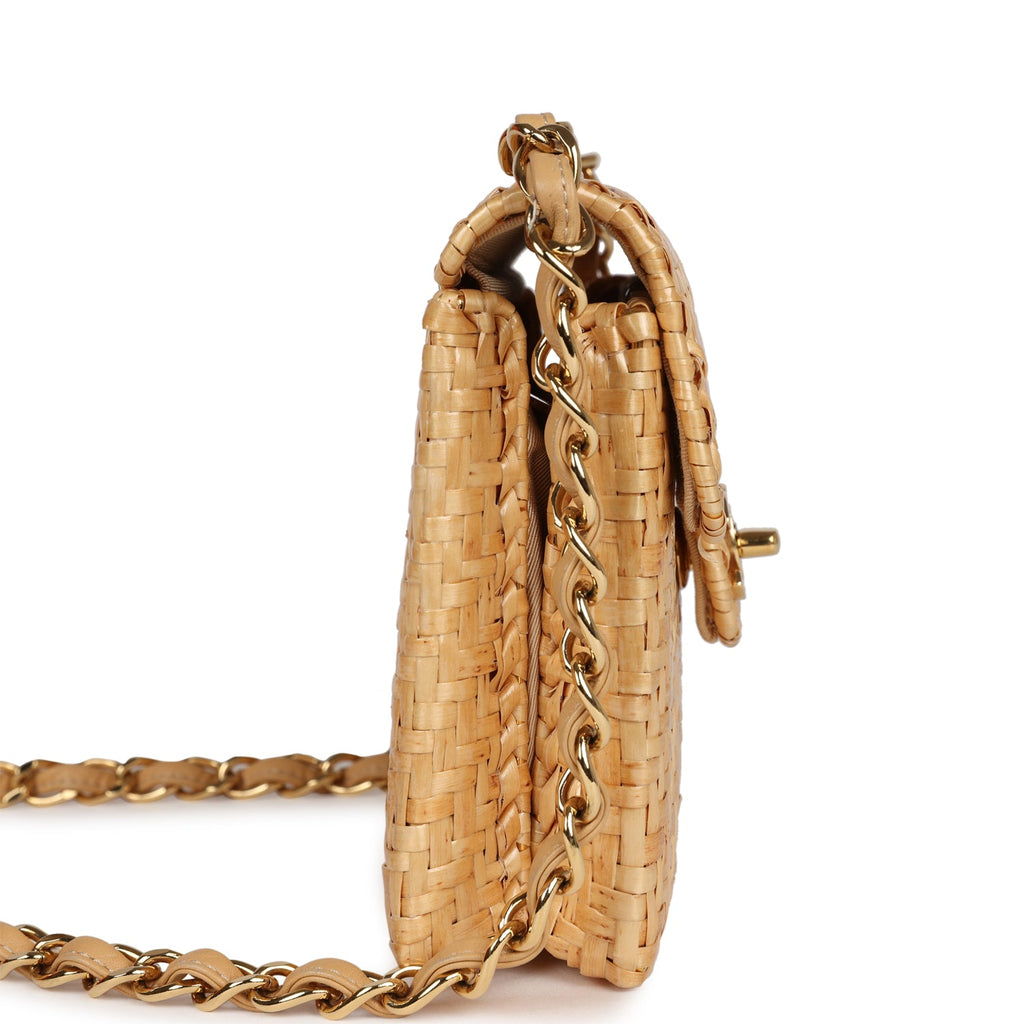Vintage Chanel Mini Flap Bag Natural Wicker Gold Hardware