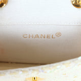 Vintage Chanel Micro Half Flap Iridescent Ivory Sequin Gold Hardware