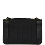 Vintage Chanel Vertical Border Flap Bag Black Linen and Lambskin Gold Hardware