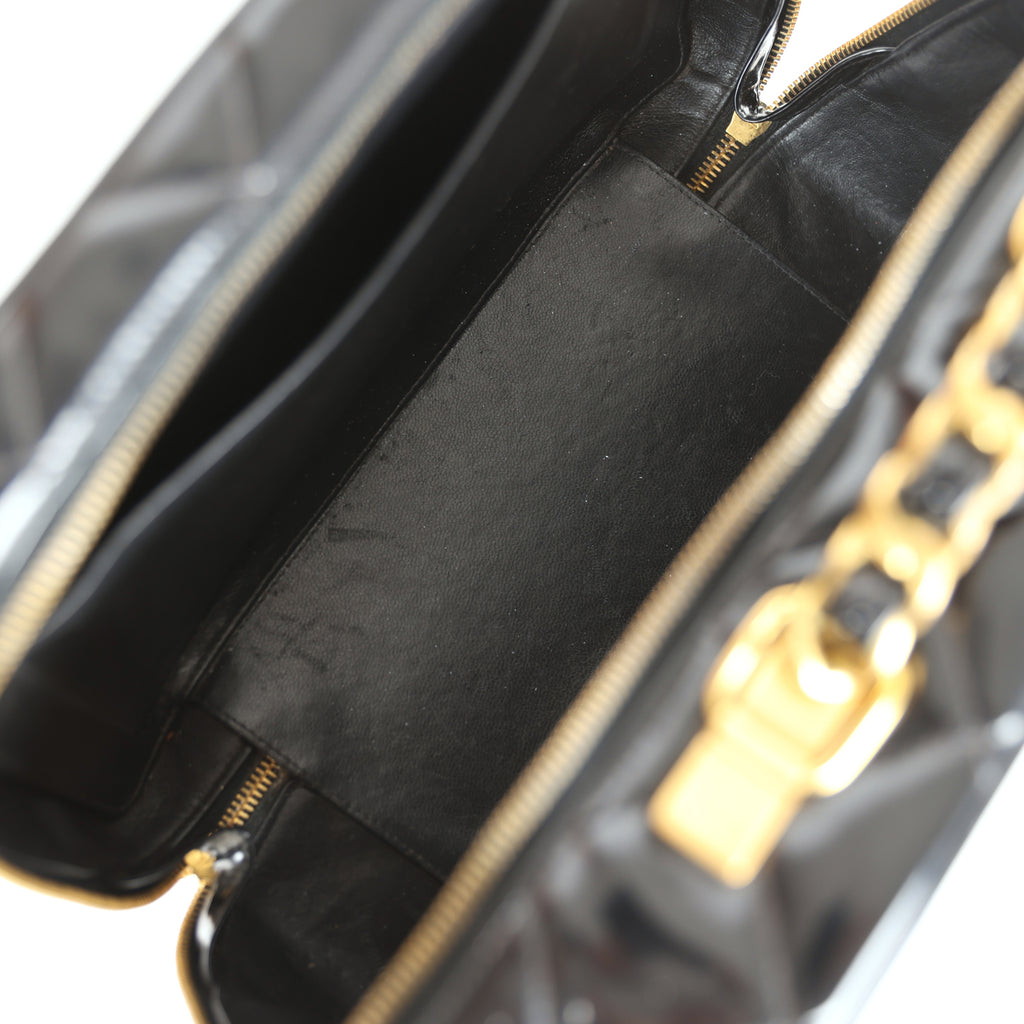 Vintage Chanel Lunchbox Vanity Black Patent Leather Gold Hardware