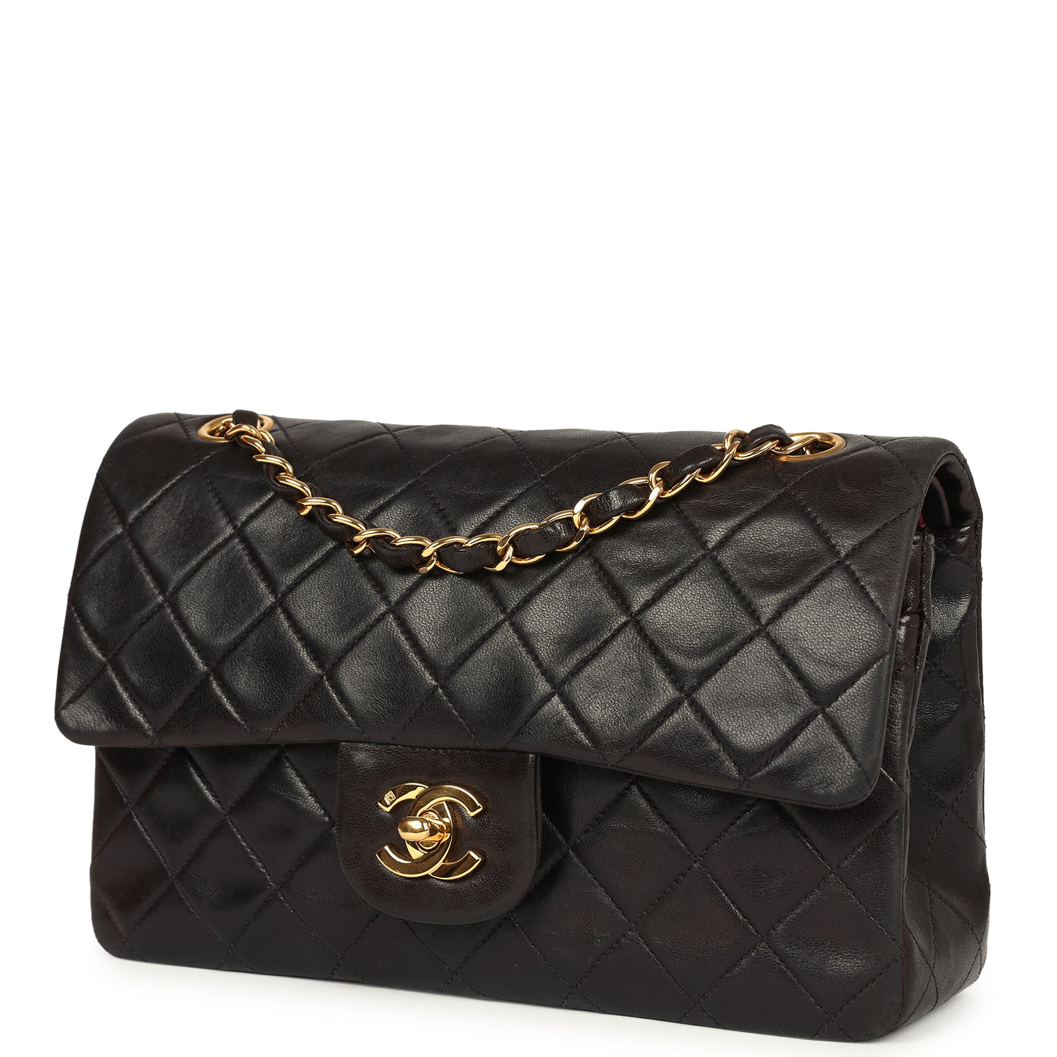 CHANEL 25S CLASSIC FLAP BAG MINI 20 IN BLACK LAMBSKIN WITH GOLD HARDWARE