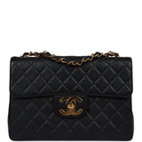 Vintage Chanel Jumbo Single Flap Bag Black Caviar Gold Hardware