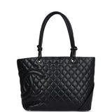 Vintage Chanel Large Cambon Ligne Tote Black Calfskin Silver Hardware