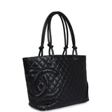 Vintage Chanel Large Cambon Ligne Tote Black Calfskin Silver Hardware