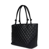 Vintage Chanel Large Cambon Ligne Tote Black Calfskin Silver Hardware