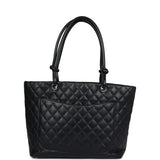 Vintage Chanel Large Cambon Ligne Tote Black Calfskin Silver Hardware