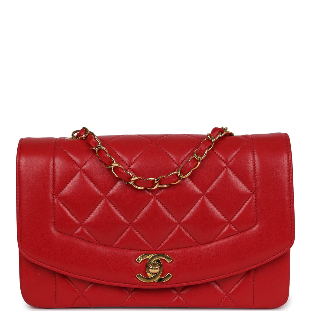Vintage Chanel Small Diana Flap Bag Red Lambskin Gold Hardware