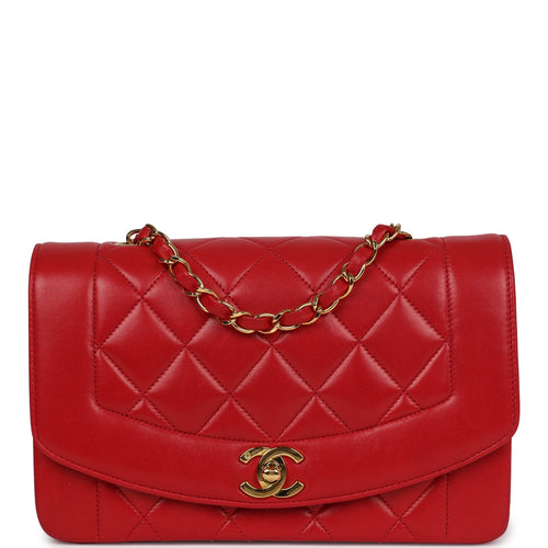 Vintage Chanel Small Diana Flap Bag Red Lambskin Gold Hardware