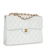 Vintage Chanel Jumbo Single Flap Bag White Caviar Gold Hardware