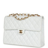 Vintage Chanel Jumbo Single Flap Bag White Caviar Gold Hardware