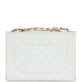 Vintage Chanel Jumbo Single Flap Bag White Caviar Gold Hardware