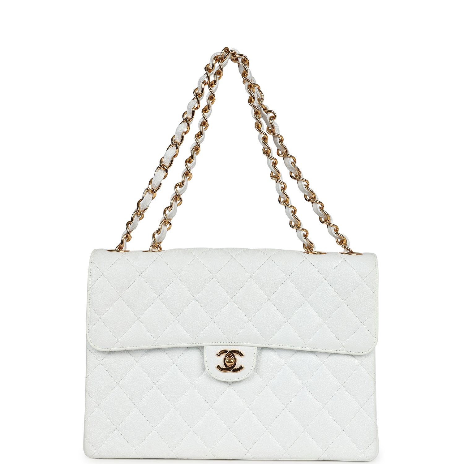 Flap Bag 19cm White Caviar Gold Hardware