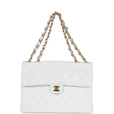 Vintage Chanel Jumbo Single Flap Bag White Caviar Gold Hardware