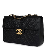 Vintage Chanel XL Jumbo Maxi Flap Bag Black Lambskin Gold Hardware