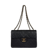 Vintage Chanel XL Jumbo Maxi Flap Bag Black Lambskin Gold Hardware