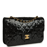 Vintage Chanel Small Flap Bag Black Sequin Gold Hardware
