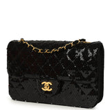 Vintage Chanel Small Flap Bag Black Sequin Gold Hardware